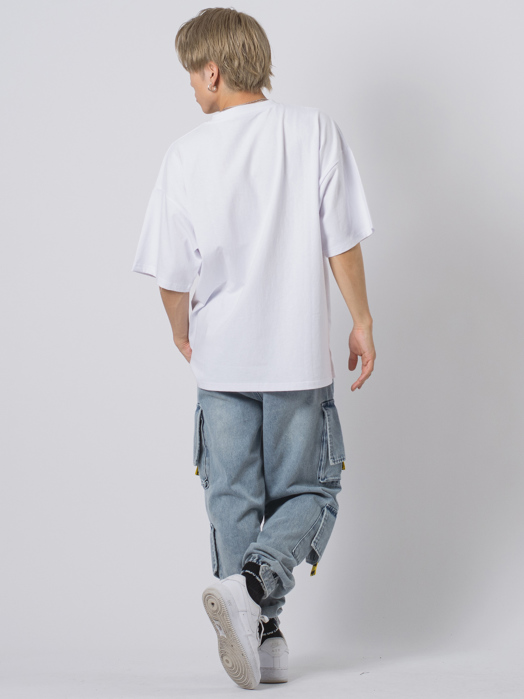 STYLEBLOCK tシャツ カットデニムケミカルロゴプリントビッグ