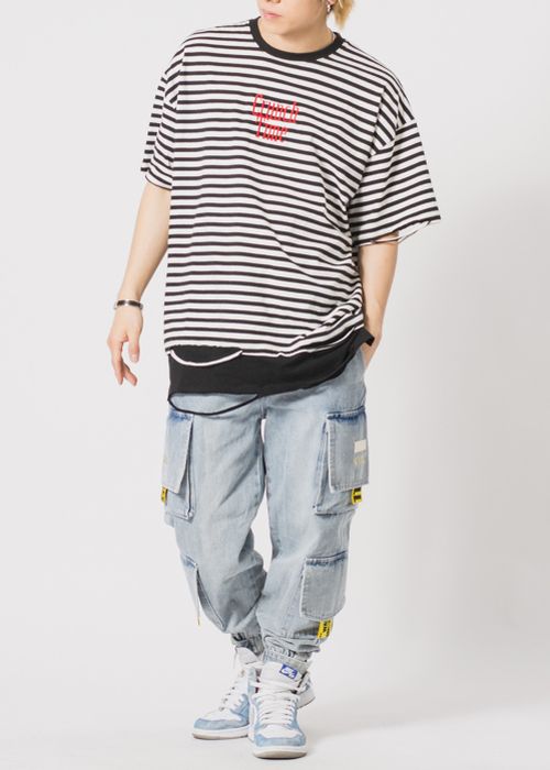 ビッグシルエットボーダーレイヤードTシャツ トップス REGIEVO
