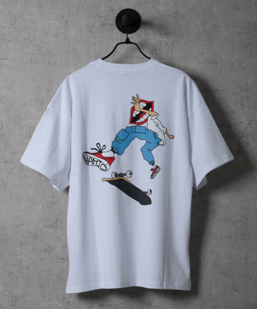 なみおくんスケボープリントドロップショルダーTシャツ トップス