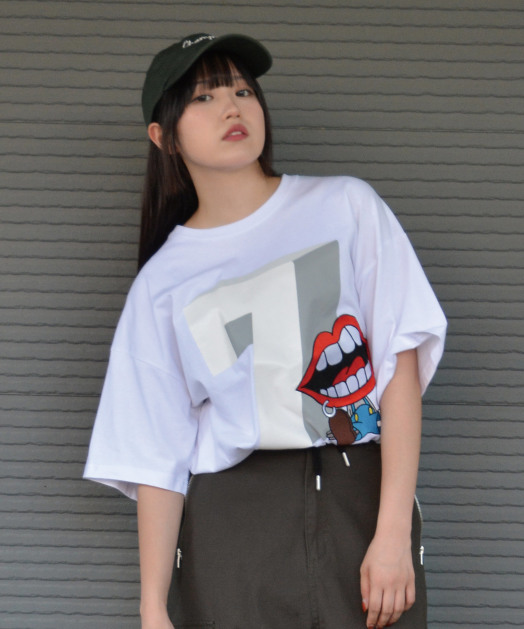 nest Robe コットンナンバープリントドロップショルダーTee