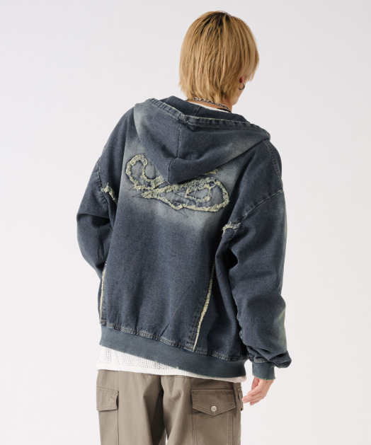 Tanppoppo NIKE リメイクデニムジャケット リメイクパーカー 個性的 Tanppoppo NIKE リメイクデニムジャケット リメイクパーカー 個性的