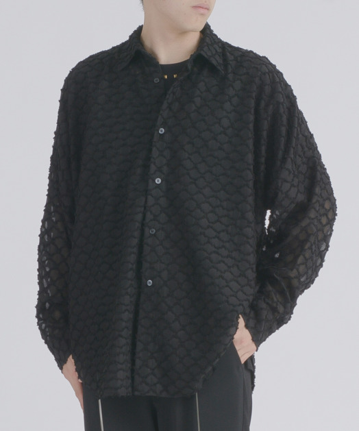 seyto シースルーワイドシャツ seyto（セイト）の「See through jacquard fringe shirt